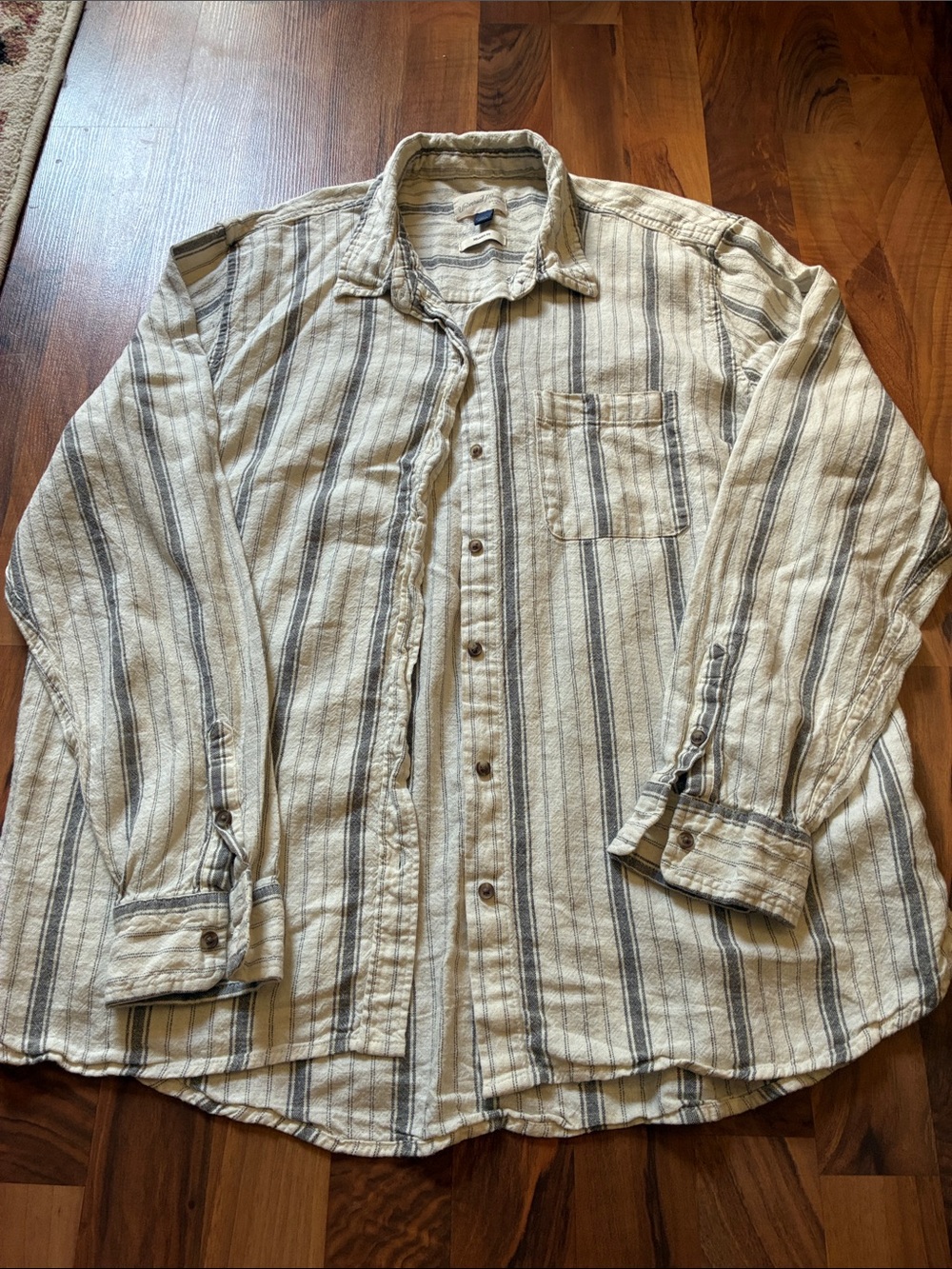 Universal Thread Cream and Gray Striped Button-Down Shirt